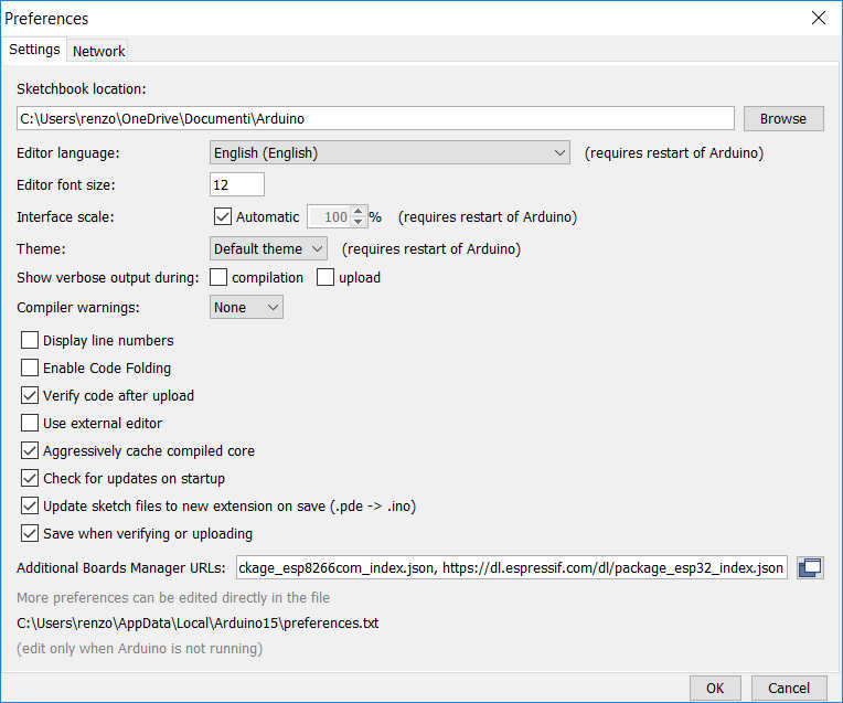 Sketchbook Location, additional file Arduino IDE