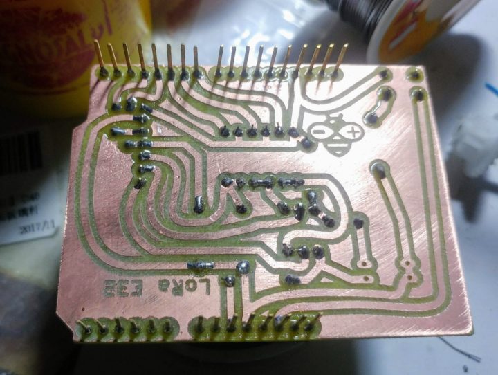 Milled Arduino Shield LoRa EBYTE E32 soldering complete bottom