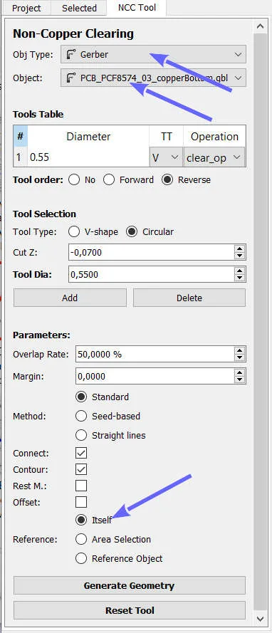 FlatCAM full non copper clearing It self copper no margin