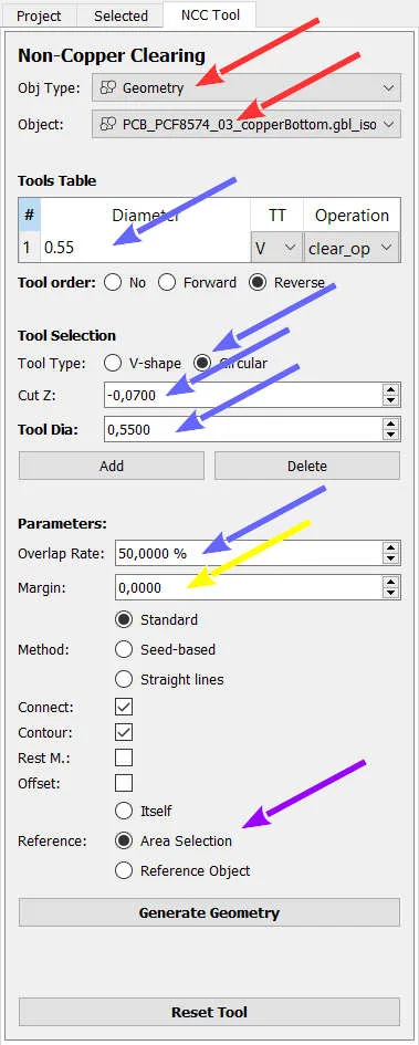 FlatCAM non copper clearing selection of area