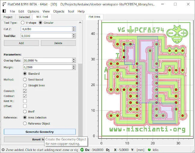 FlatCAM non copper clearing selection of area selected
