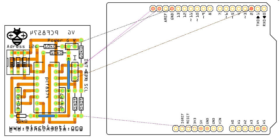 PCB Fritzing schema of pcf8574 prototipyng board