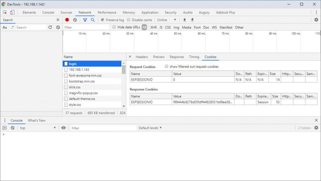 esp8266 Login cookies management