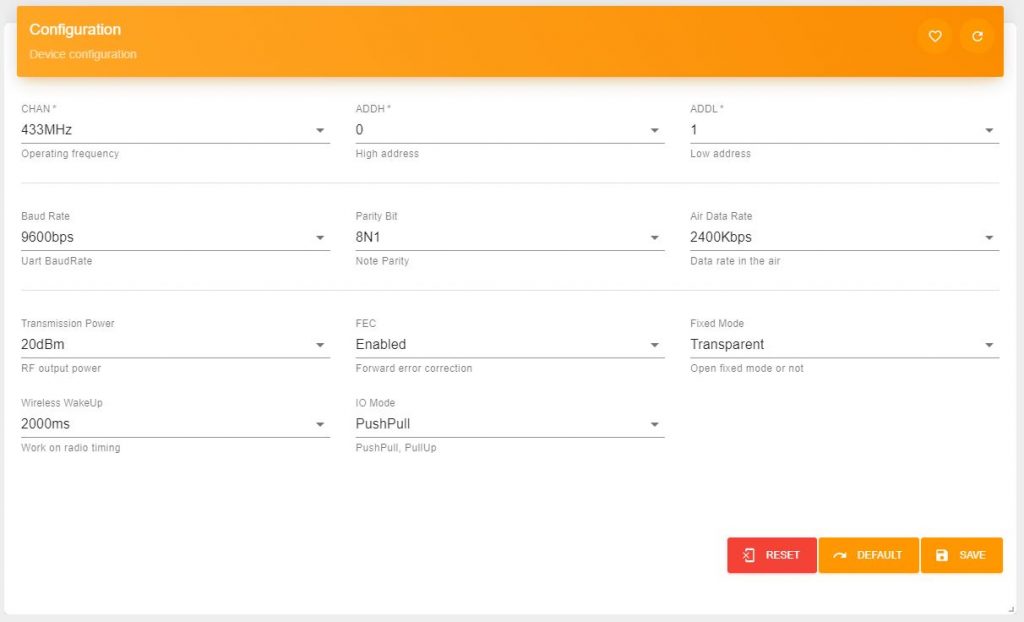 EByte LoRa E32 Manager Configuration Widget