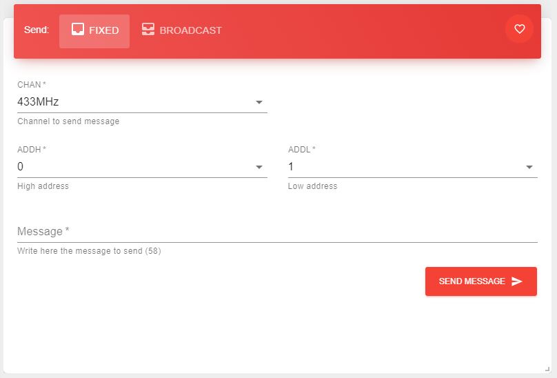 EByte LoRa E32 Manager Send Fixed Widget