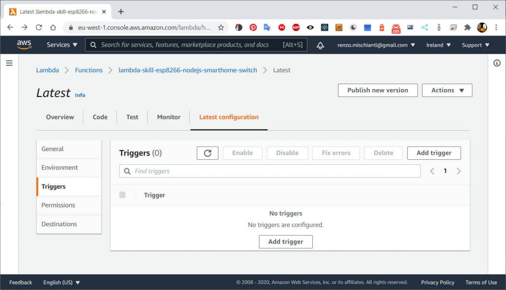 Alexa Skill Smarthome: Add trigger to lambda