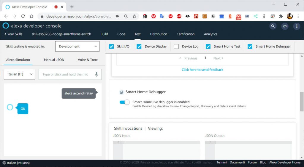 Alexa Skill Smarthome: Test in sviluppo