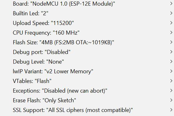 NodeMCU module Arduino IDE configuration