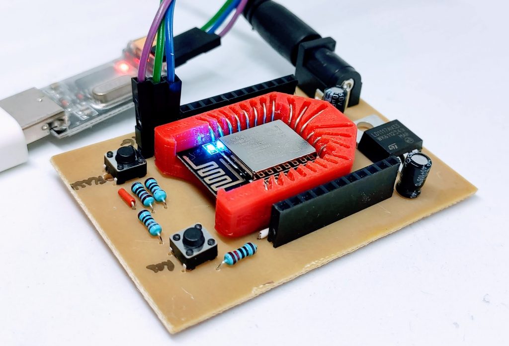 esp12 programming flashing board milled PCB assembled upload process