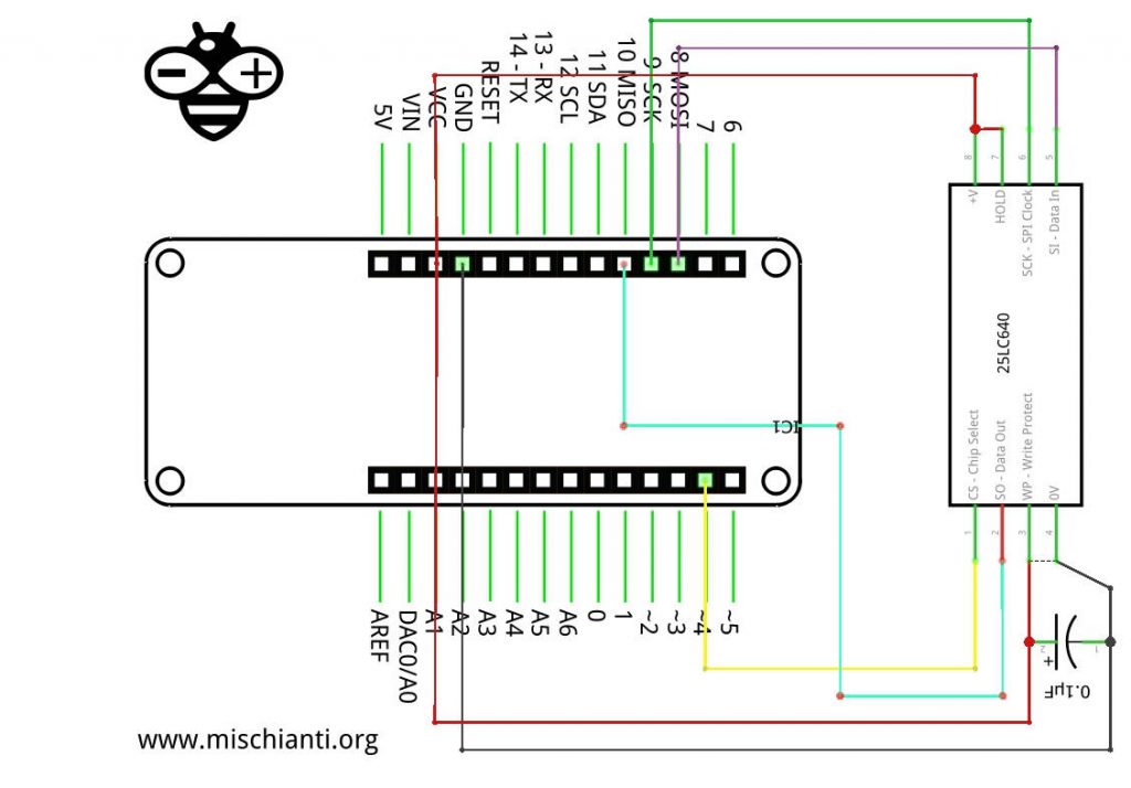 Arduino MKR WiFi 1010 connection DIP8 SPI Flash schema w25q64
