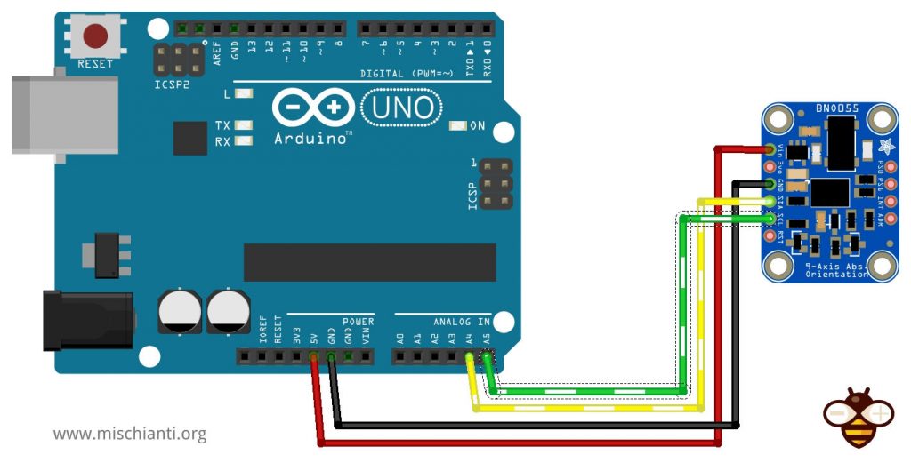 Arduino UNO bno055 adafruit wiring breadboard