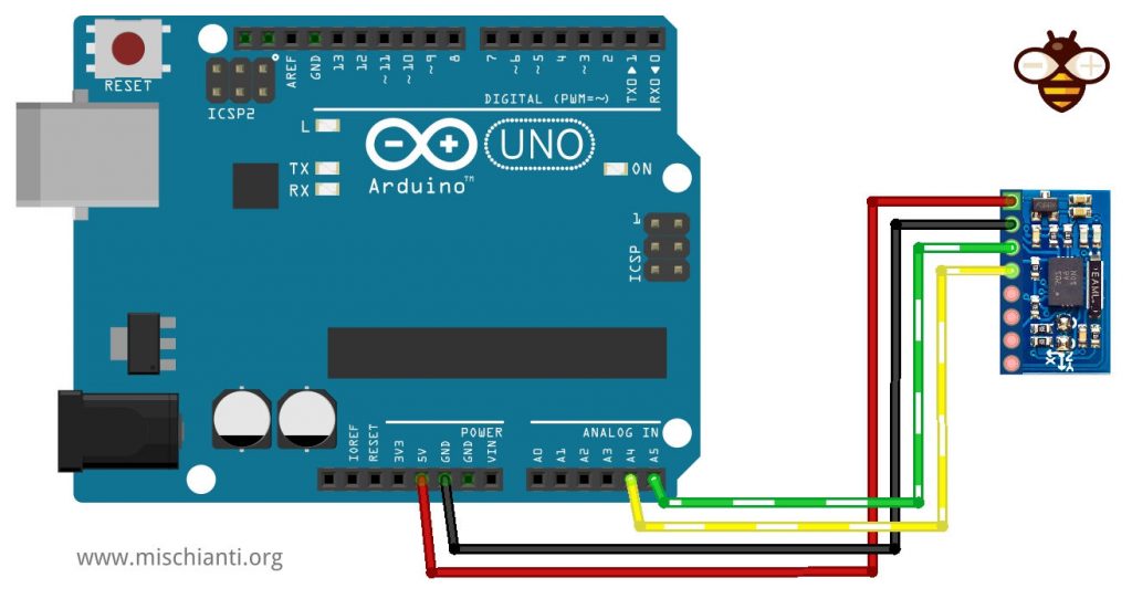 Arduino UNO bno055 clone wiring breadboard