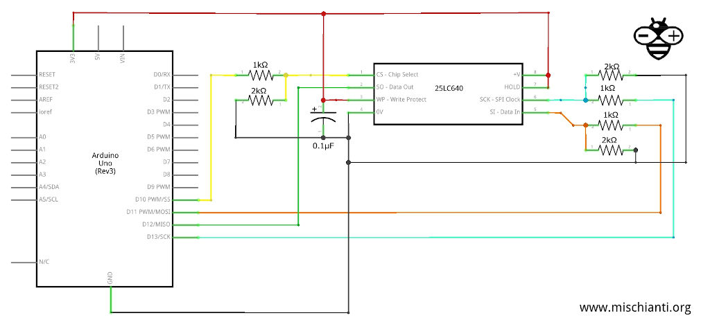 Arduino UNO connection DIP8 SPIFlash schema 2 w25q32