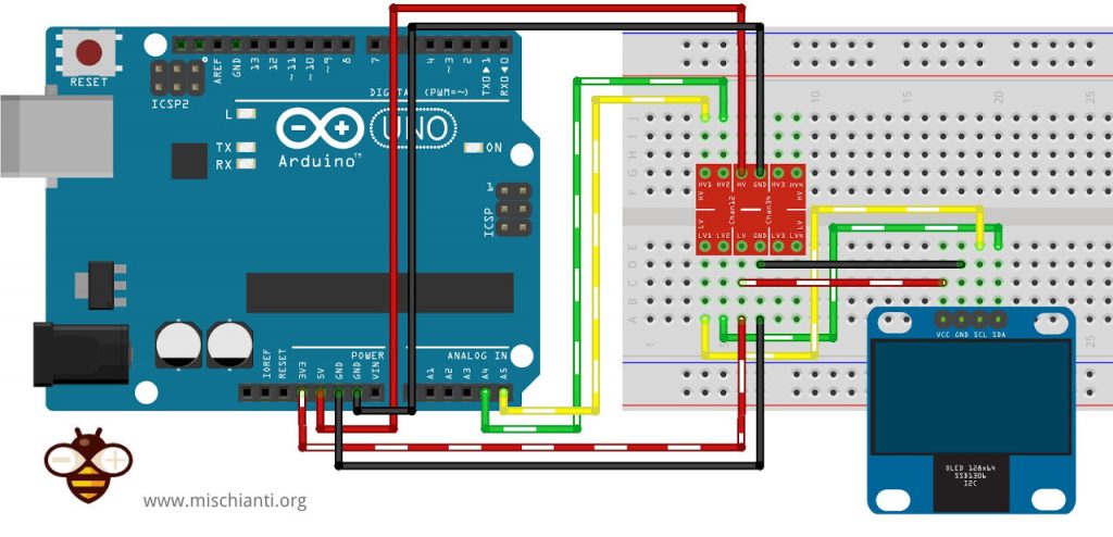 Arduino logic level converter 3v3 oled display sh1106 ssd1306 wiring