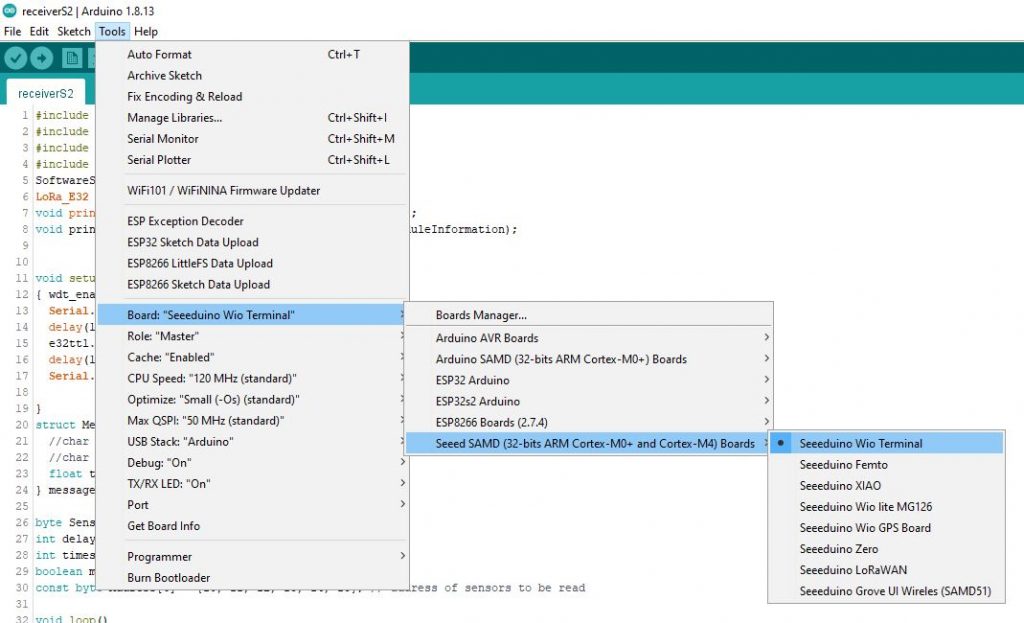 Arduino IDE Wio Terminal selection