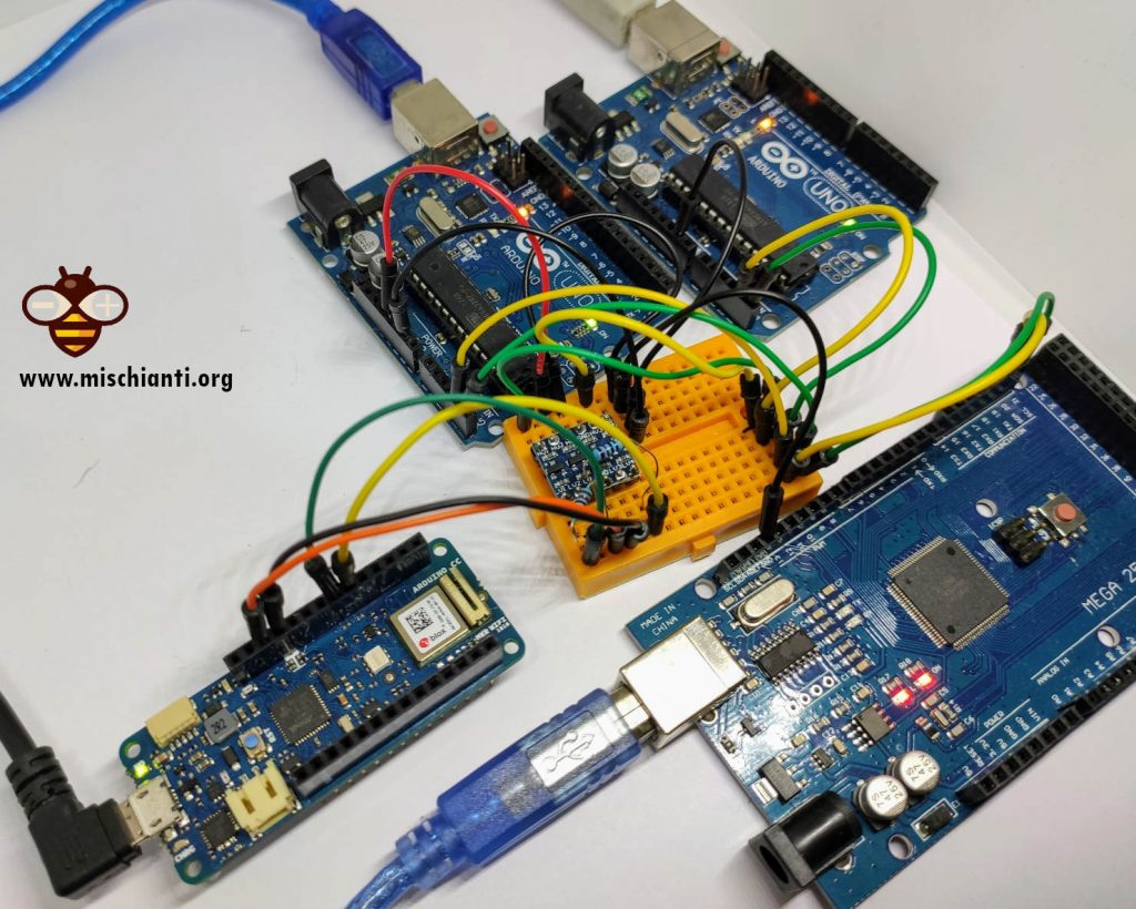 Arduino SAMD MKR UNO MEGA connected via i2c, master multiple slave