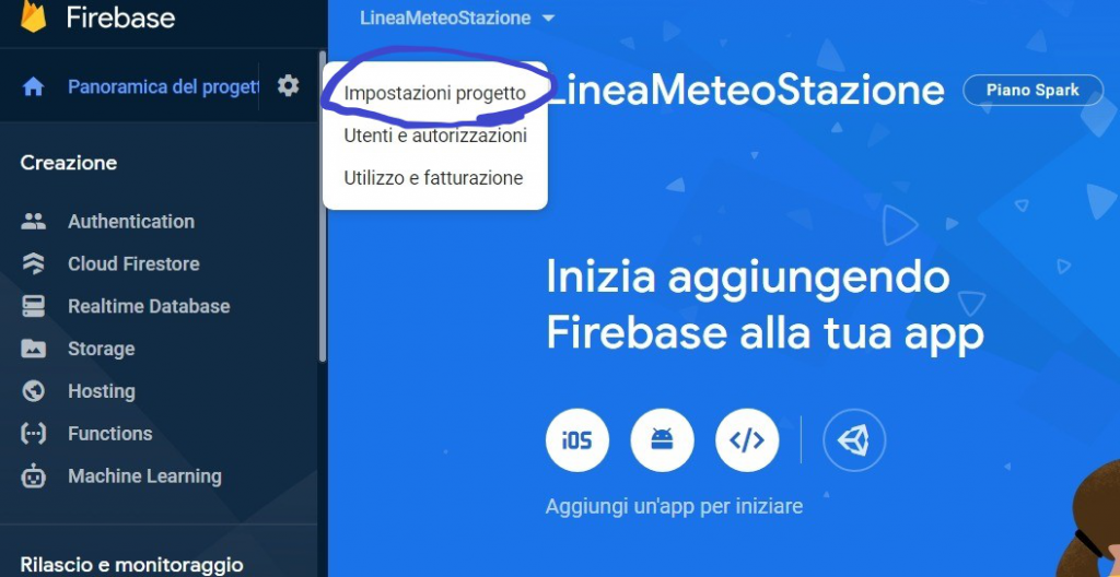 Impostazioni Progetto Firebase