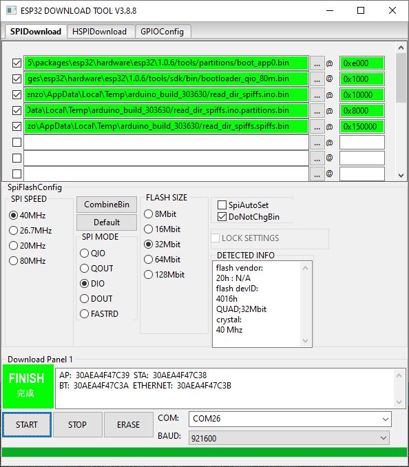 esp32 espressif download tool all binary files with filesystem