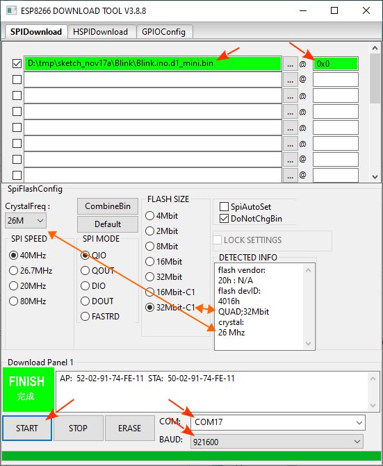esp8266 esp32 espressif download tool flash compiled binary