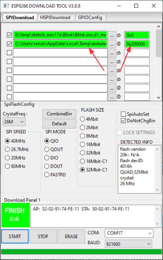 esp8266 espressif download tool flash filesystem littlefs spiffs binary