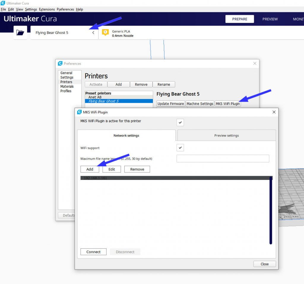 FlyingBear Ghost 5 MKS WiFi Cura plugin config