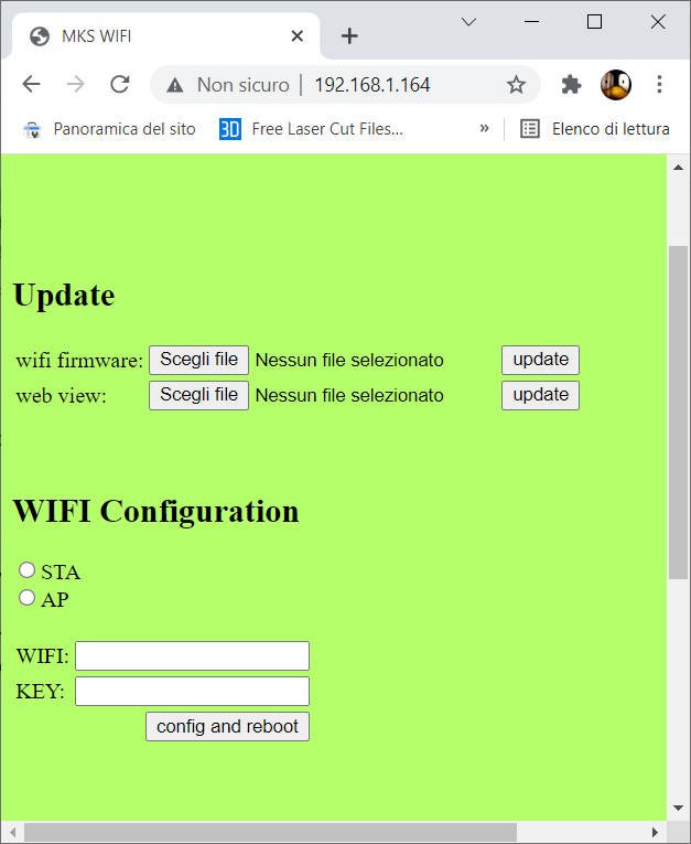 MKS WiFi firmware update page