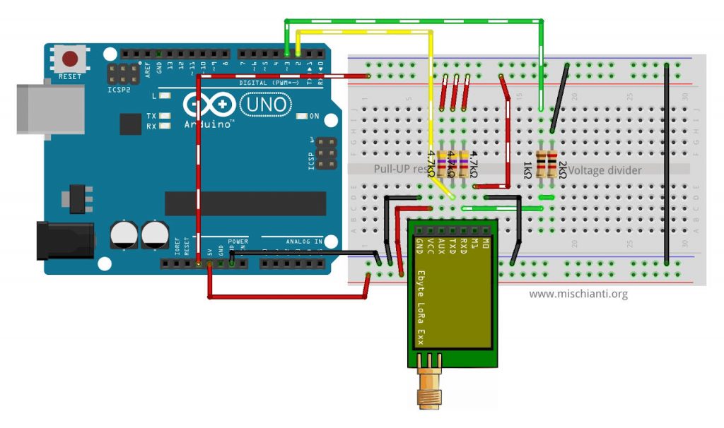 Ebyte LoRa E22 Arduino UNO configuration mode breadboard