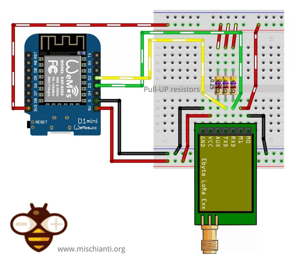 Ebyte LoRa E22 Wemos D1 configuration mode breadboard