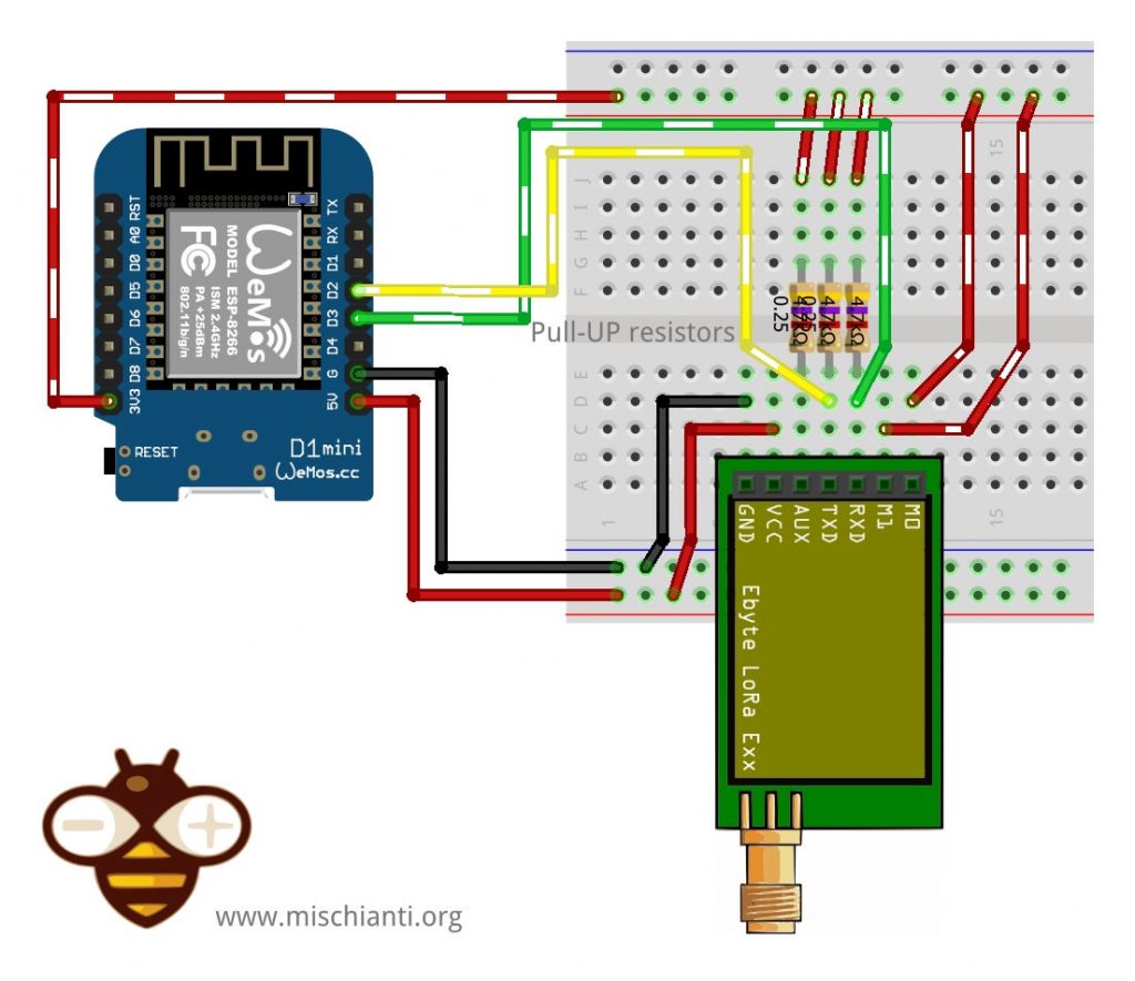 Ebyte LoRa E32 E220 Wemos D1 configuration mode breadboard