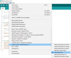 STM32 Arduino IDE selezionare: Upload HID Bootloader 2.2