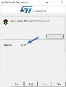 STM32 Flash loader demonstrator: check the flash size