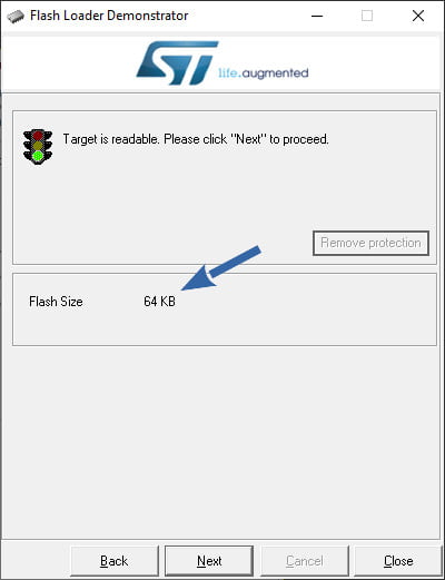 STM32 Flash loader demonstrator: check the flash size