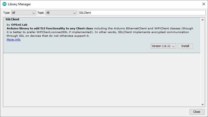 Arduino esp32 ethernet w5500 SSLClient library manager