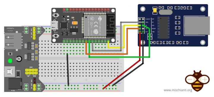 ESP32 DOIT DevKit v1 enc28j60 wiring external power supply breadboard ...