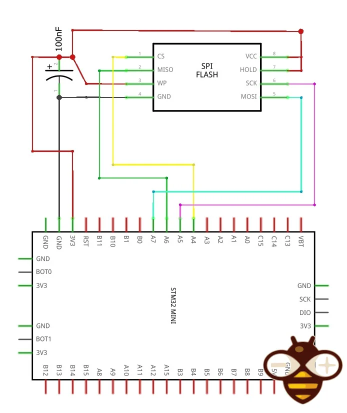 STM32F4 SPI Flash wiring schema