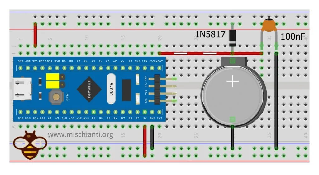 STM32 RTC VBAT: battery rechargeable ml2032 on breadboard