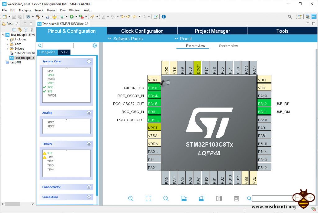 STM32CubeIde: configurazione del dispositivo