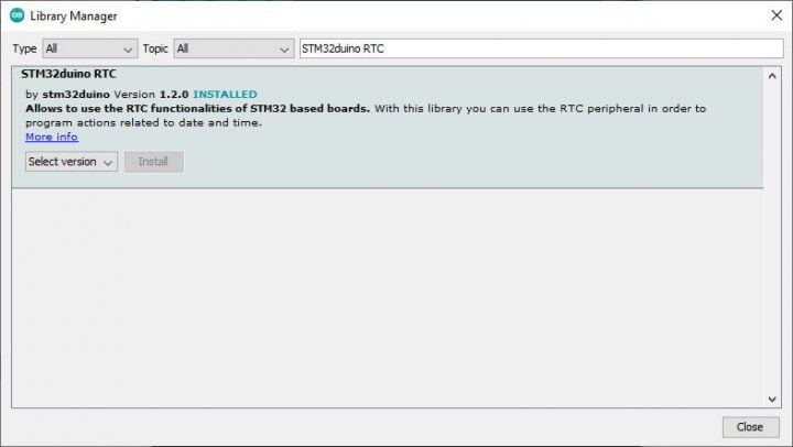 Arduino library manager: STM32 RTC – Renzo Mischianti