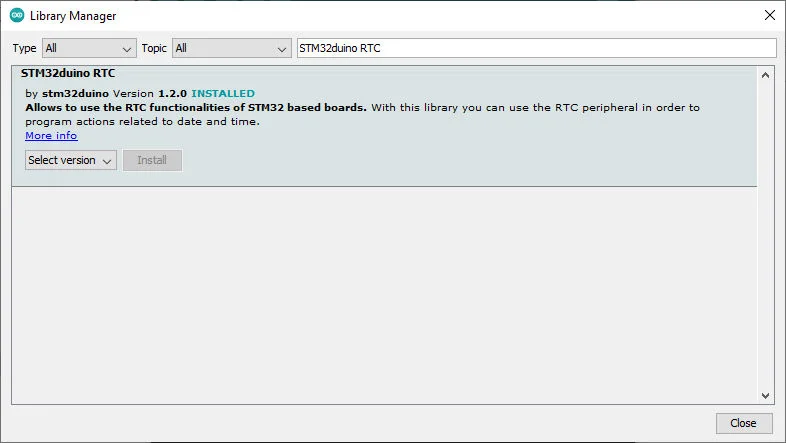 Arduino library manager: STM32 RTC