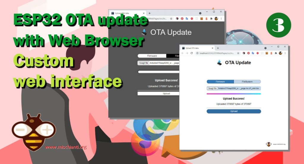 Aggiornamento ESP32 OTA con browser web: interfaccia web personalizzata