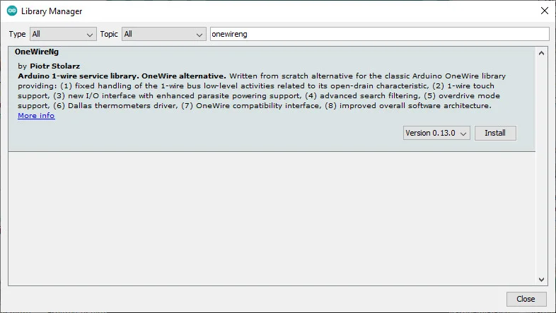 Arduino IDE OneWireNg library on libraries manager