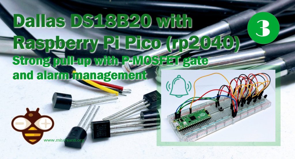 Raspberry Pi Pico (rp2040) e DS18B20: gate P-MOSFET strong pull-up e allarmi