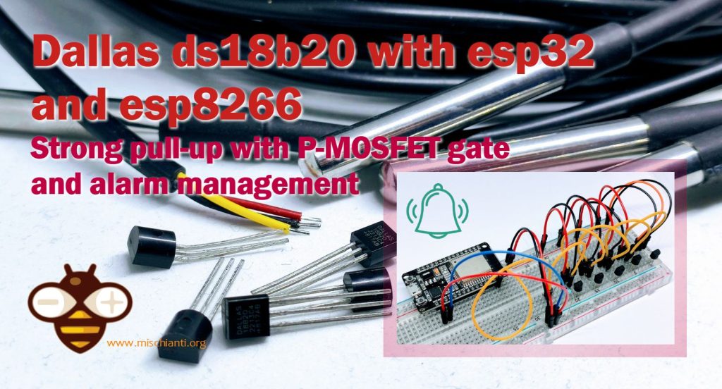 Dallas ds18b20 con esp32 e esp8266: gate P-MOSFET pull-up e allarmi