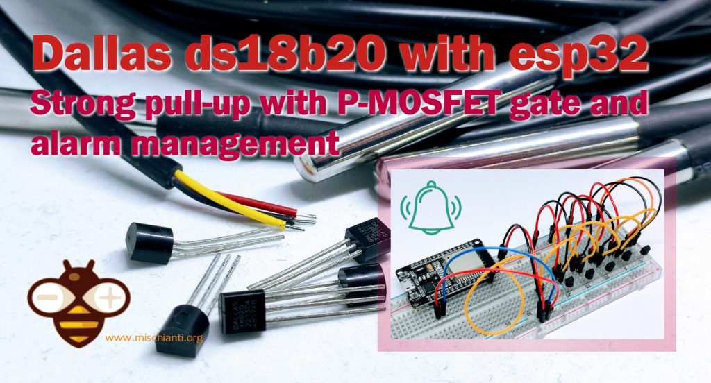 Dallas ds18b20 with esp32: pull-up P-MOSFET gate and alarm