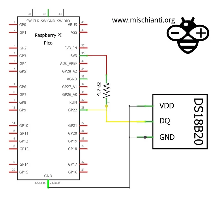Raspberry Pi Pico (rp2040) and ds18b20: parasite mode schema