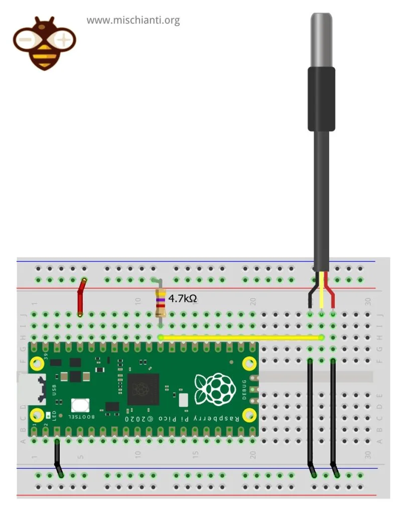 Raspberry Pi Pico (rp2040) and ds18b20: parasite mode wiring
