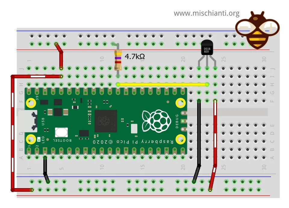 Raspberry Pi Pico (rp2040) and ds18b20: wiring