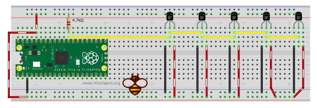 Raspberry Pi Pico (rp2040) e più ds18b20 in topologia lineare