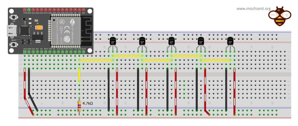 esp32: multiple ds18b20 in linear topology