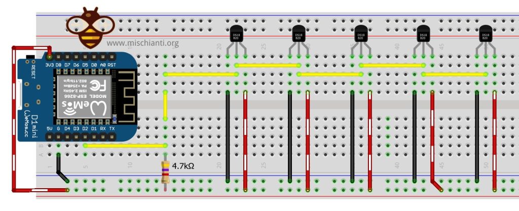 esp8266 and ds18b20: multiple sensors on linear topology